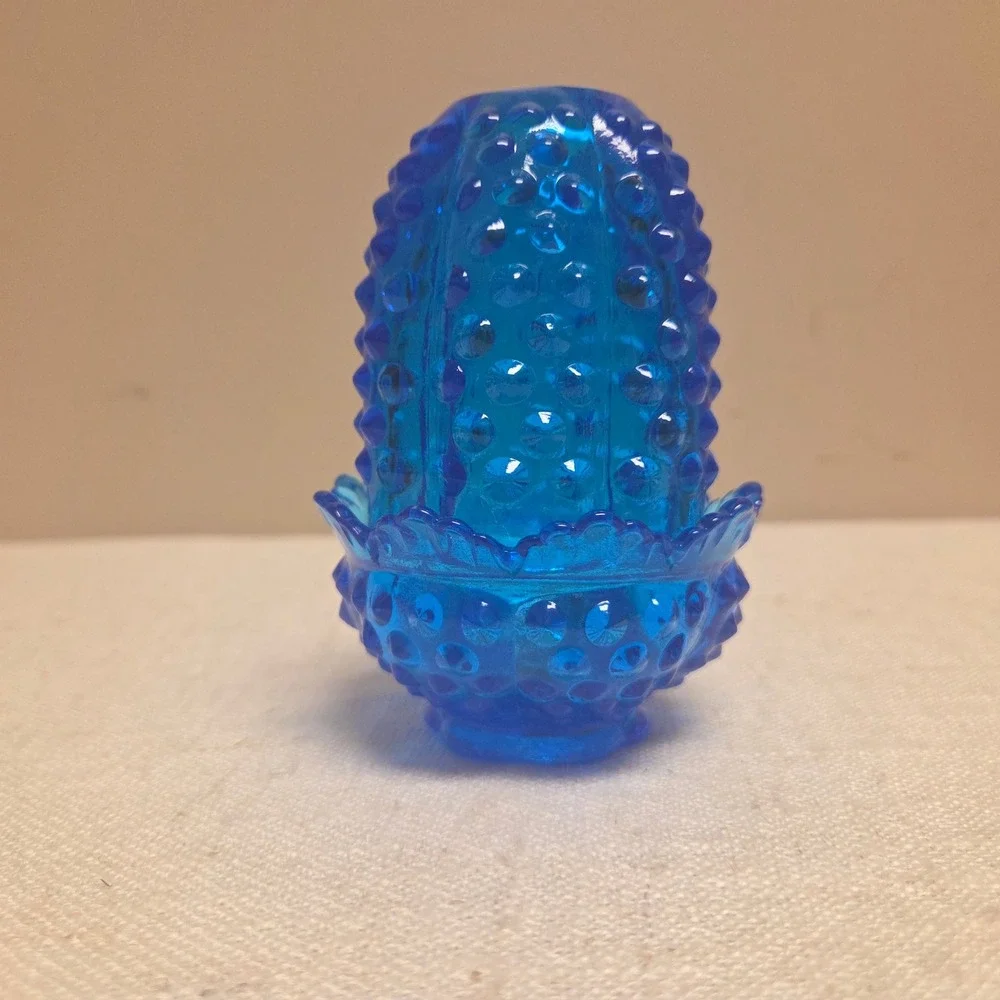 Fenton Colonial Blue Hobnail Glass Fairy Lamp 2 Piece Candle Holder Vintage